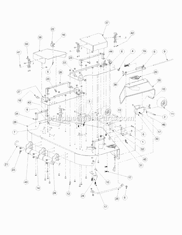 Fabricated Cutter Deck Diagram and Parts List for M48-KW 53AB5DBV750-23-HP-OHV Cub Cadet Lawn Tractor